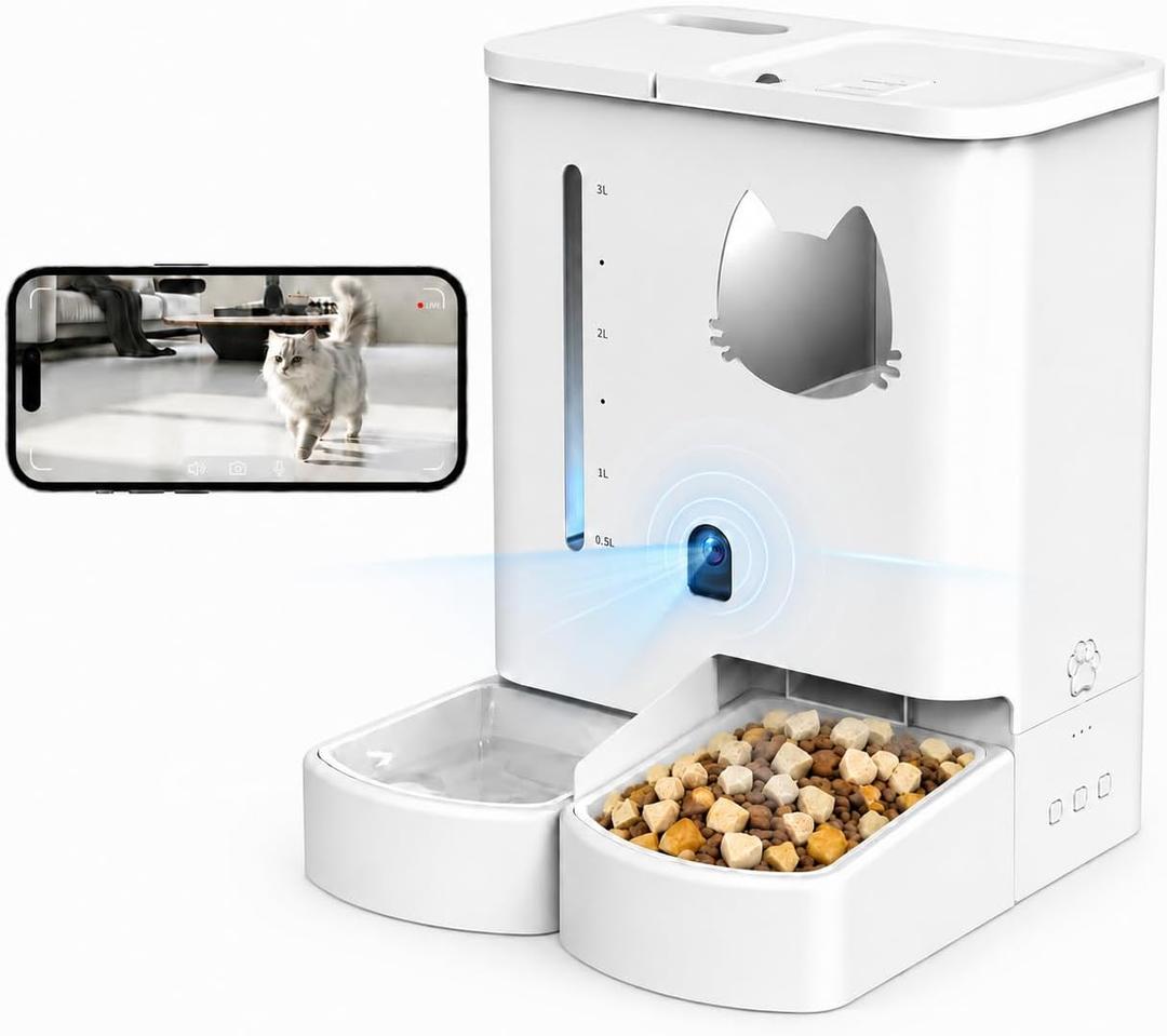 Waithem Automatic Cat&Dog Feeder and Waterer with Camera
2K Video, Night Vision, 5L Food Capacity and 4L Water Station, 5G/2.4GHz WLAN, Dual Power Backup, Family Share, Timed Meals