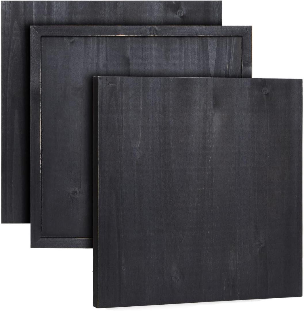 Bright Creations 3-Pack Black Wooden Boards for Signs - 12 x 12 in, Unfinished Cedarwood - Blank Wood Panel Signs for Crafts & Painting - Black Wood Hanging Plaque with Sawtooth Hangers & Screws