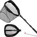 Rubber Coated Foldable Floating Fishing Net for Steelhead, Salmon, Catfish, Bass, Fly, Kayak, Easy Catch & Release with Telescopic Pole and Spring Shackle