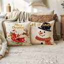 ULOVE LOVE YOURSELF Merry Christmas Decorative Throw Pillow Covers Let It Snow Cushion Covers Santa and Snowman Farmhouse Winter Holiday Decor Pillowcases 18 x 18 Inch,2Pack for Sofa Couch(Beige)