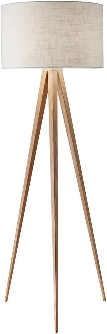 Adesso 6424-12 Director Floor Lamp, 60.25 in, 150 W Incandescent/equiv. CFL, Natural Oak Veneer, 1 Floor Lamp