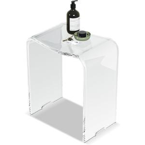 Acrylic Anti-Skip Shower Bench, Clear Shower Stool for Inside Shower, Modern Shower Chair with Curved Seat & Water Leaking Hole 300LBS Weight Capacity