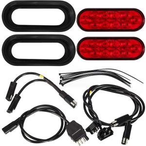 Partsam Red Cargo Carrier Hitch Rack Lights Kit, 2Pcs 6 Inch 10 LED Oval Waterproof Tail Lights with Rubber Grommets, 76" Wiring Harness, Bike Rack Light