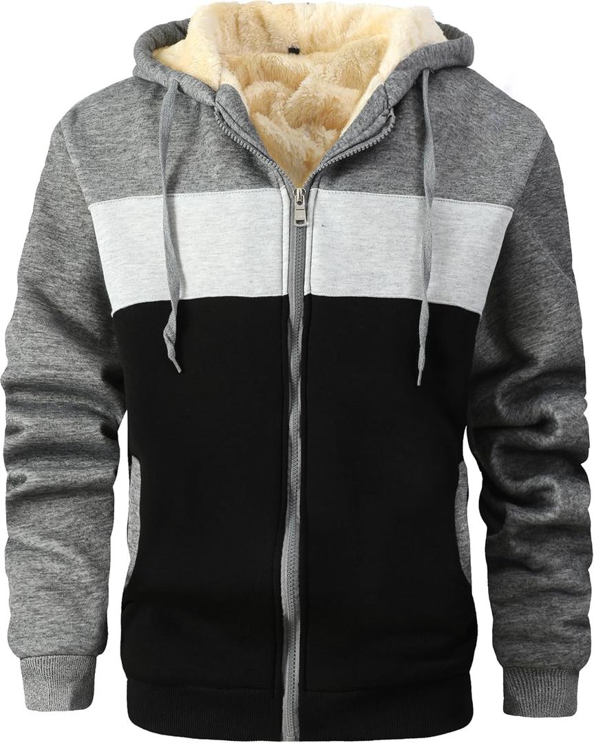 Men's Winter Heavyweight Jacket Thermal Fleece Jackets Full Zip Sherpa Lined Warm Thick Coats (Large, 795darkgrey Lightgrey Black)