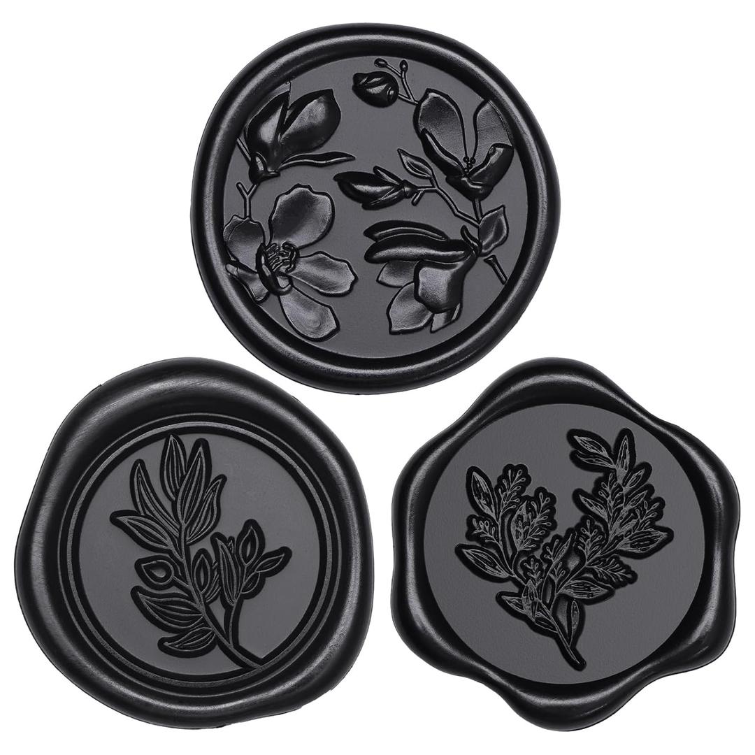 UNIQOOO Wax Seal Stickers - (3 Designs in 1 Pack) Wedding Invitation Envelope Seal Stickers, 60 Pcs Self-Adhesive Stickers, Perfect for Invitation, Christmas, Gift Wrapping (Black)