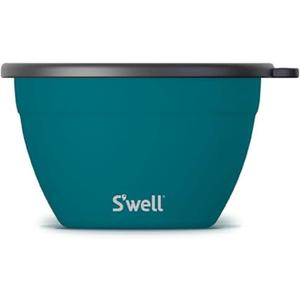 S'well Stainless Steel Salad Bowl Kit 64oz, Peacock Blue, Comes with 2oz Mini Canister and Removable Tray for Organization, Leakproof, Easy to Clean, Dishwasher Safe