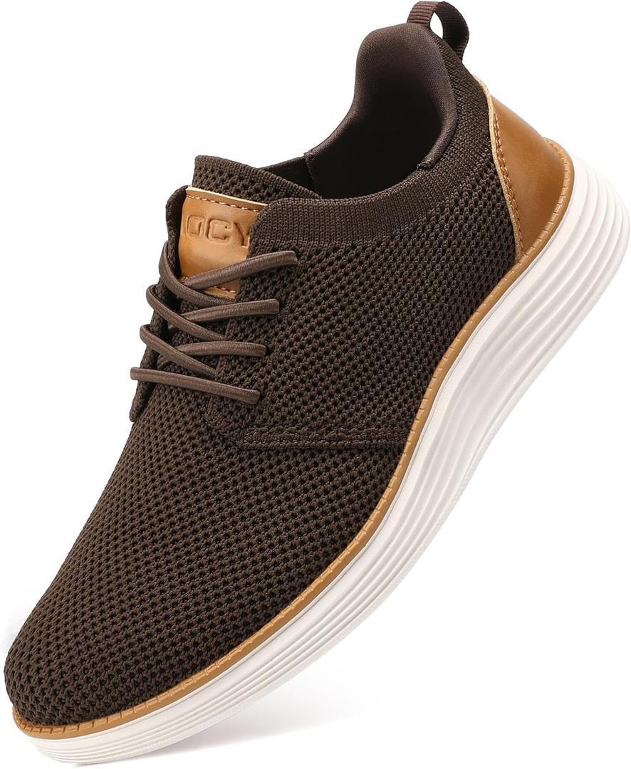 VILOCY Boy's Slip On Casual Dress Sneaker Hands Free Fashion Shoes Comfortable Oxfords Mesh Tennis Breathable School Uniform Formal Church Shoes Brown, 37