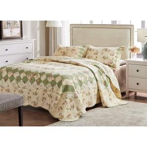 Greenland Home 100% Cotton Fashion Quilt Collection, Prewashed, Reversible Quilt Set, 2-Piece Twin/XL, Bliss