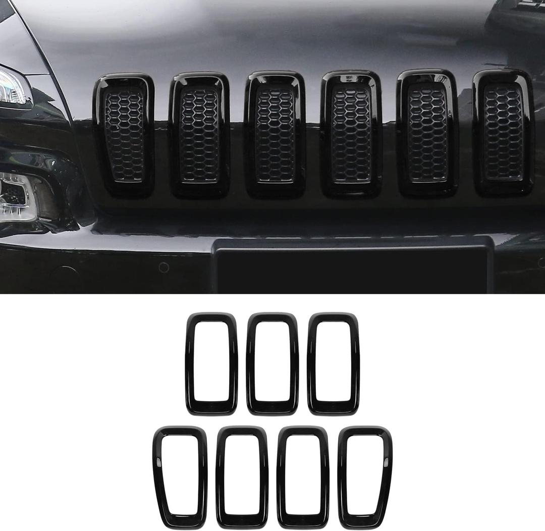 Front Grill Inserts Grille Cover Frame Trims for 2014-2018 Jeep Cherokee (black)