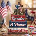 Yuntau 4 Pcs Memorial Day Table Decor Patriotic 4th of July Tiered Tray Decor Remember Honor Our Heroes Wooden Sign Red White Blue Table Centerpiece for Home Office Desk 250th Anniversary Decorations