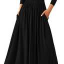PRETTYGARDEN Women's 2025 Fashion Trendy Fall Long Sleeve Dresses Ruched Flowy Elegant Modest Boho Casual Beach Maxi Dress (Black,X-Large)