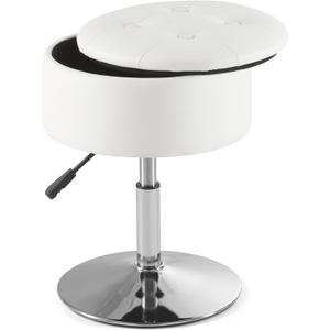 Vanity Chair for Makeup Room Vanity Stool for Makeup Room Round Velvet Ottoman Tufted Makeup Chair Vanity Stools for Bathroom Height Adjustable (White With Storage)