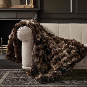 Faux Rabbit Fur Bubble Throw Blanket, 60"x80", Mocha Brown