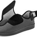 Ravelier Men's Diabetic Wide Width Breathable Waffle Knit Adjustable Slipper with Anti-Slip Indoor Outdoor Sole, 13"
