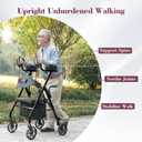 Upright Rollator Walker, Heavy Duty Stand Up Walkers for Seniors with Seat and Reversible Backrest, Foldable Standing Rollator with 8" Anti-Slip PU Wheels, Black