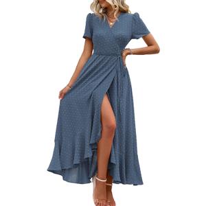 PRETTYGARDEN Women's Summer Maxi Dress Casual Wrap Floral Boho Short Sleeve V Neck Split Ruffle Beach Long Dresses (Large, Z_blue)