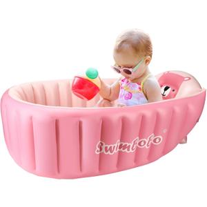 Swimbobo Inflatable Baby Bath Tub Portable Foldable Travel Mini Swimming Pool Helps Infants to Toddler Tub (Pink)