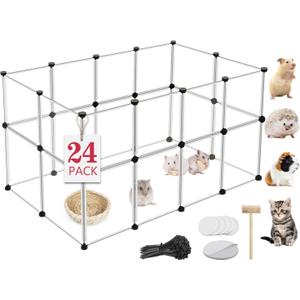 24 Panels Portable Small Animals Playpen, 48"x 24"x 28" Transparent Pet Playpen, Portable Plastic Enclosure, Puppy Play Pen for Indoors Outdoor Pet Fence for Guinea Pigs, Bunny, Ferrets, Hamsters, Hedgehogs