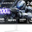 Amzfast 24 Inch Gaming Monitor 200Hz FHD 1080p Fast IPS Computer Monitor, 110% sRGB 1ms HDR Support Adaptive Sync, Eye Care VESA Mount HDMI 2.0 | Display Port 1.4 White Monitor, AMZG24X1W