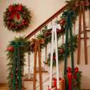 Civaner 4 Pcs Khaki Green White Brown Extra Large Christmas Velvet Tree Bow 47.2 x 11.8 Inch Vintage Giant Wreath Christmas Tree Topper Bow Ornament with Long Streamer for Door Staircase Outdoor