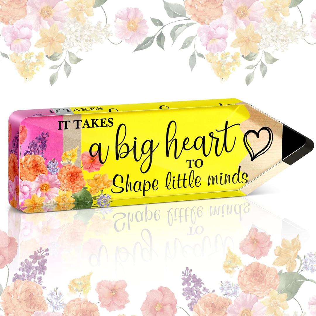Acrylic Best Teacher Appreciation Gifts for Women Thank You Teacher Gifts from Student Back to School Present for Office Desk Christmas Paperweight Keepsake Decor(Pencil)