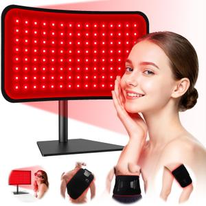 Red Light Therapy for Face Body, 2-in-1 Red Light Panel Device with Belt, 660nm & 850nm Near Infrared Light Therapy Lamp with Remote Control, 5 Adjustable Brightness & Timer, Gift for Women Men (Black)