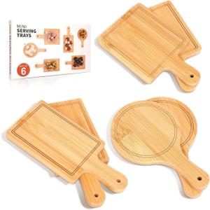 Mini Cutting Board, Charcuterie Boards Set, 6 PCS Bamboo Cheese Board Set, 6inch Cheese Serving Trays Platter Small Wood Cutting Board Fruit Trays for Serving Party, House Wedding Gifts (Light)