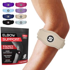 Sleeve Stars Tennis Elbow Brace for Men & Women, Elbow Brace for Tendonitis, Tennis Elbow Strap, Golfers Elbow Brace, Elbow Support Wrap for Tennis Elbow Relief, Fits 9"-23" (Single/Beige)