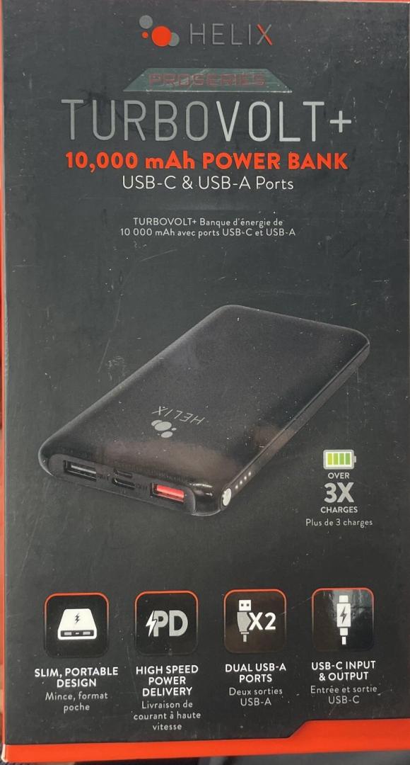 HELIX TurboVolt+ 10,000 mAh Power Bank USB-C & USB-A Ports