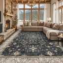 Boho Black Rug for Living Room - Washable 10x14 Area Rug, Dining Room Rugs for Under Table, Soft Low Pile Carpet for Large Bedroom - Farmhouse Decor, Non-Slip & Stain Resistance (10x14 Black/Multi)