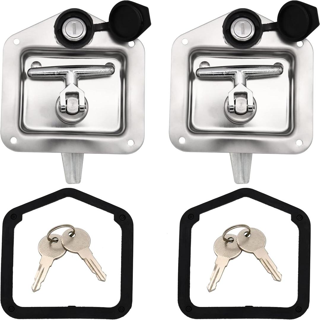 LEIMO KPARTS T-Handle Latch,2 Truck Tool Box Latch Stainless Lock Replacement Handle with 4 Keys For Camper RV Trailer Door ToolBox