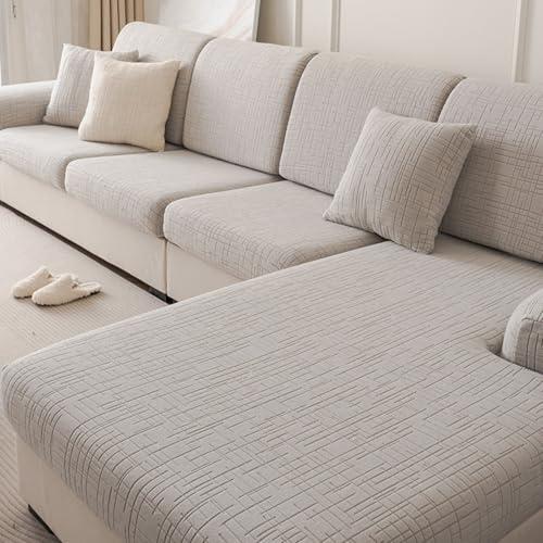 SWHFIWN Sectional Couch Cushion Covers,Washable Thick Stretch Jacquard Fabric Couch Covers for Sectional Sofa, Skin-Friendly Slip Sofa Slipcovers for Pets (Light Gray,Chaise Cover)