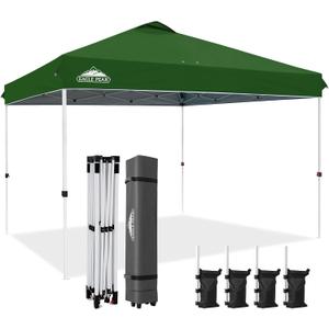EAGLE PEAK Pop Up Canopy Tent with Wheeled Carry Bag, 8 Stakes, 4 Ropes, 4 Weight Bags, Easy Set Up Tent Canopy, 12x12 ft, 144sqft of Shade, Green