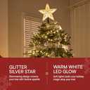 JOIEDOMI 9 inch Silver PVC Star Christmas Tree Topper, with 10 Warm White Light Glitter Swirl Battery Powered Indoor Decorations for Home Holiday Xmas Party