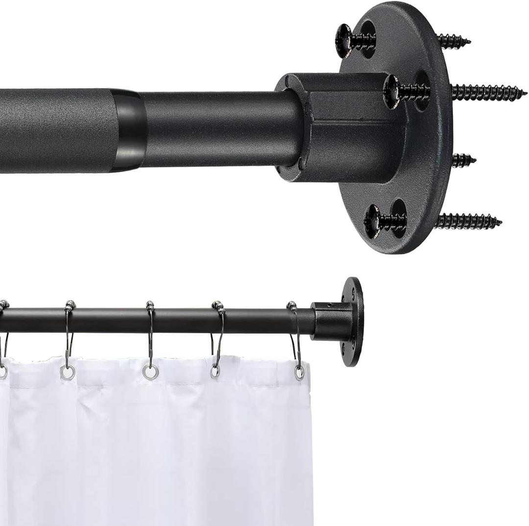 Black Shower Curtain Rod Drill In Wall 24in-33in, Adjustable Closet Rod for Hanging Clothes, Heavy Duty Shower Rods for Bathroom Screw In Wall, Permanent Wall Mounted