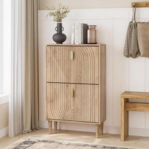 Shoe Cabinet Storage for Entryway with 2 Flip Drawers, Narrow Shoe Cabinet for Entryway, Hidden Slim Shoe Organizer Rack Cabinet (Natural, 23.6" W)