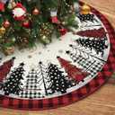 DISENB Christmas Tree Skirt 48 Inch, Red and Black Buffalo Plaid Xmas Tree Skirt, Winter Christmas Tree Mat for Home Party Holiday Indoor Outdoor Decorations