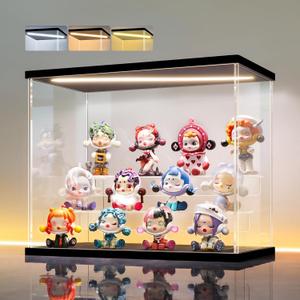 LANSCOERY LED Lighted Acrylic Display Case, 3 Tier Display Box for Collectibles and Action Figures, Clear Dustproof Organizer with Black Base  11.8x6.3x9.4inch