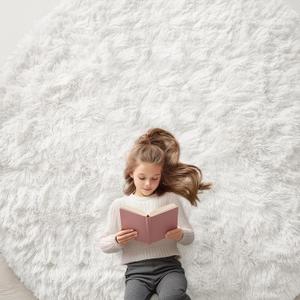 OLANLY Ivory Round Rugs for Bedroom - Machine Washable, 8x8 Feet Circle Area Rugs for Living Room, Soft and Fluffy Shaggy Carpet for Teen Girls and Boys, Dorms, Nursery Rooms, Home Decor Aesthetic