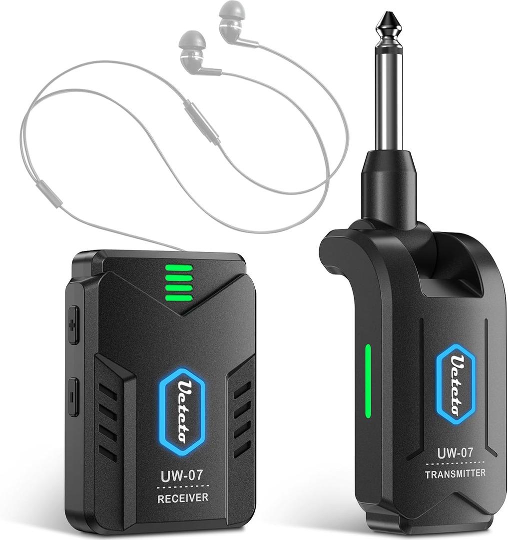 Ueteto Wireless in Ear Monitor System2.4GHz Mono IEM System with Transmitter Beltpack Receiver, Plug and Play for Musicians Studio, Band Rehearsal, Live Performance