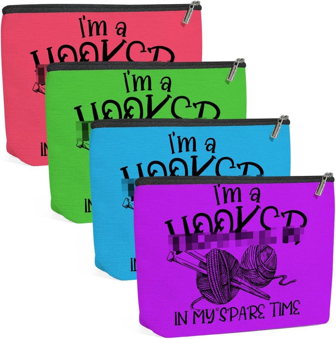 Funny 4PCS Crochet Gifts Makeup Bag, Knitting Supplies Cosmetic Bags for Women, Crochet Accessories Travel Toiletry Bags Pouch Cool Gifts for Crocheters Girls Knitters Mom Birthday Mother's Day