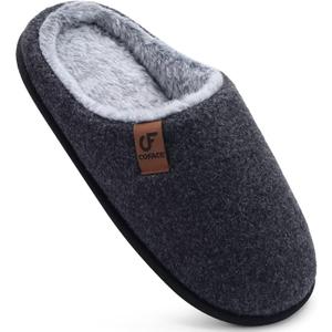COFACE Womens Cozy Memory Foam Scuff Slippers Ladies Fuzzy Warm Slip On House Shoes With Arch Support, Indoor Outdoor Rubber Sole (Black)