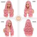 Pink Wig - Long Pink Wavy Wigs for Women Middle Part Pastel Pink 26 inch Natural Curly Synthetic Wig Heat Resistant Fiber Wigs for Daily Party Use