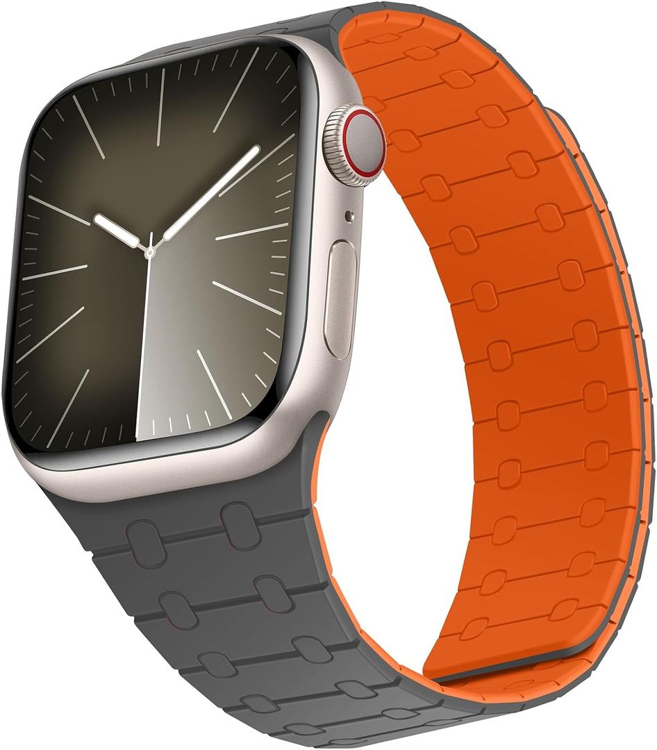 Compatible with Apple Watch Band, Silicone Magnetic Adjustable Loop Strap for iWatch Ultra 3/2/1 SE3 Series 11 10 9 8 7 6-1 (42/41/40/38, Gray Orange)