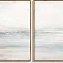 Gardenia Art Framed Wall Art Set Abstract Ocean Beach Canvas Wall Decor Nature Shore Horizon Pictures Modern Decorative Coastal Seascape Artwork for Bedroom Bathroom Home Office 12"x16"x2 Natural