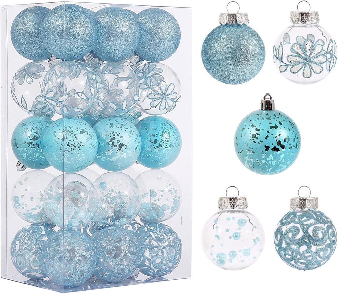 60mm/2.36inch Clear Christmas Ball Ornaments Set, 30ct Blue Transparent Shatterproof Hanging Balls Decoration for Tree, Baby Shower, Xmas, Wedding, Party, Home Decor