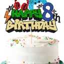 Gyufise 1Pcs Video Game Happy 8th Birthday Cake Topper Glitter Video Game Cake Pick Game On Controllers Tenth Cheers to 8 Years Cake Decoration for Boys 8th Birthday Party Supplies