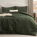 Bedsure Queen Comforter Set Dark Green - Bed in a Bag Queen Size Bedding 7 Pieces, Cationic Dyed Bed Set, Dark Green Soft Bedding for All Seasons Comforter with Sheets, Pillowcases & Shams