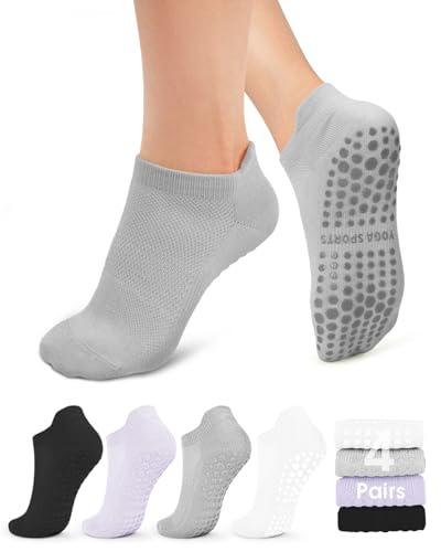 yeunG Pilates Socks for Women Non Slip Grip Socks Ankle Grippy Yoga Socks for Ballet, Pure Barre, Dance, Barefoot Workout Sole Size ~ 6.75" x 3“