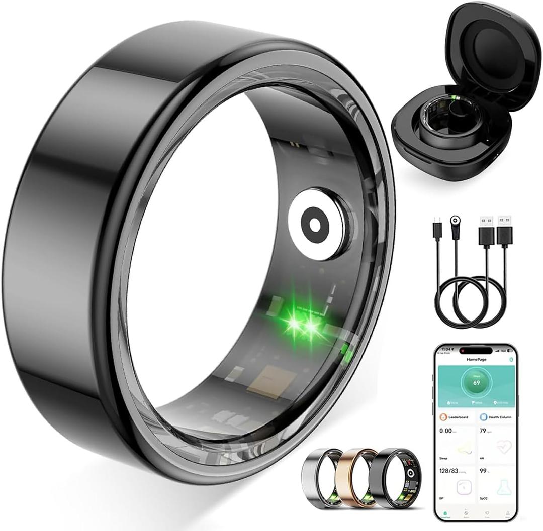 Smart Ring for Women Men,Fitness Tracker Ring with Heart Rate, Sleep Monitoring, Blood Oxygen, Step Counting for iOS and Android, No Subscription Fee, Waterproof, Valentines Day Gifts(Black, 11)